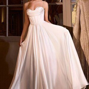 Wedding dress.Off white luxe satin lace up back bridal gown reception ceremony